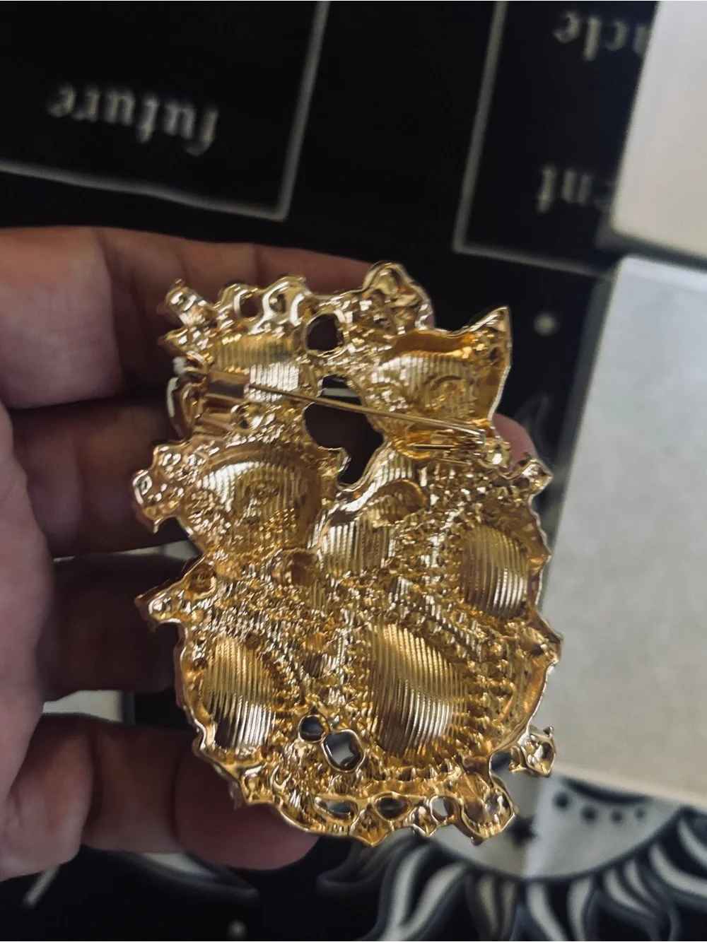Gold-Tone Brooch with Amber Crystals and Faux Pearls
